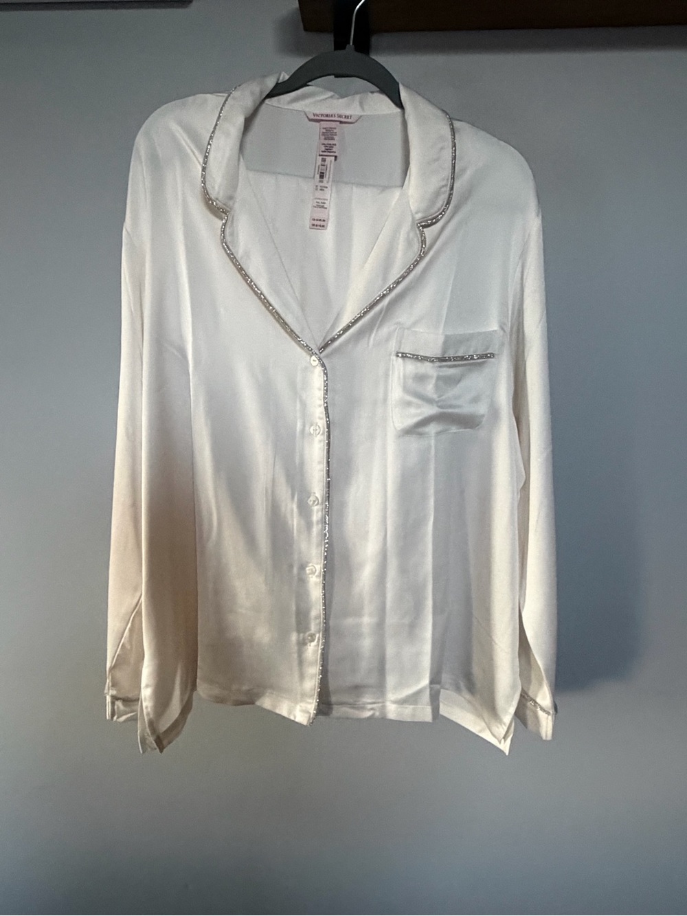 Victoria's Secret White Satin Pajama set with Crystal Trim